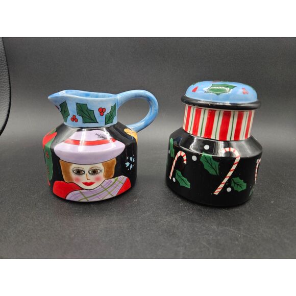 Vintage Susan Paley by Ganz Christmas Holiday Creamer and Lidded Sugar Rare HTF
